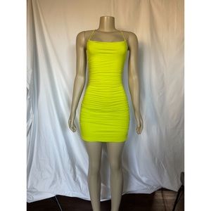 Lime green scrunched mini dress